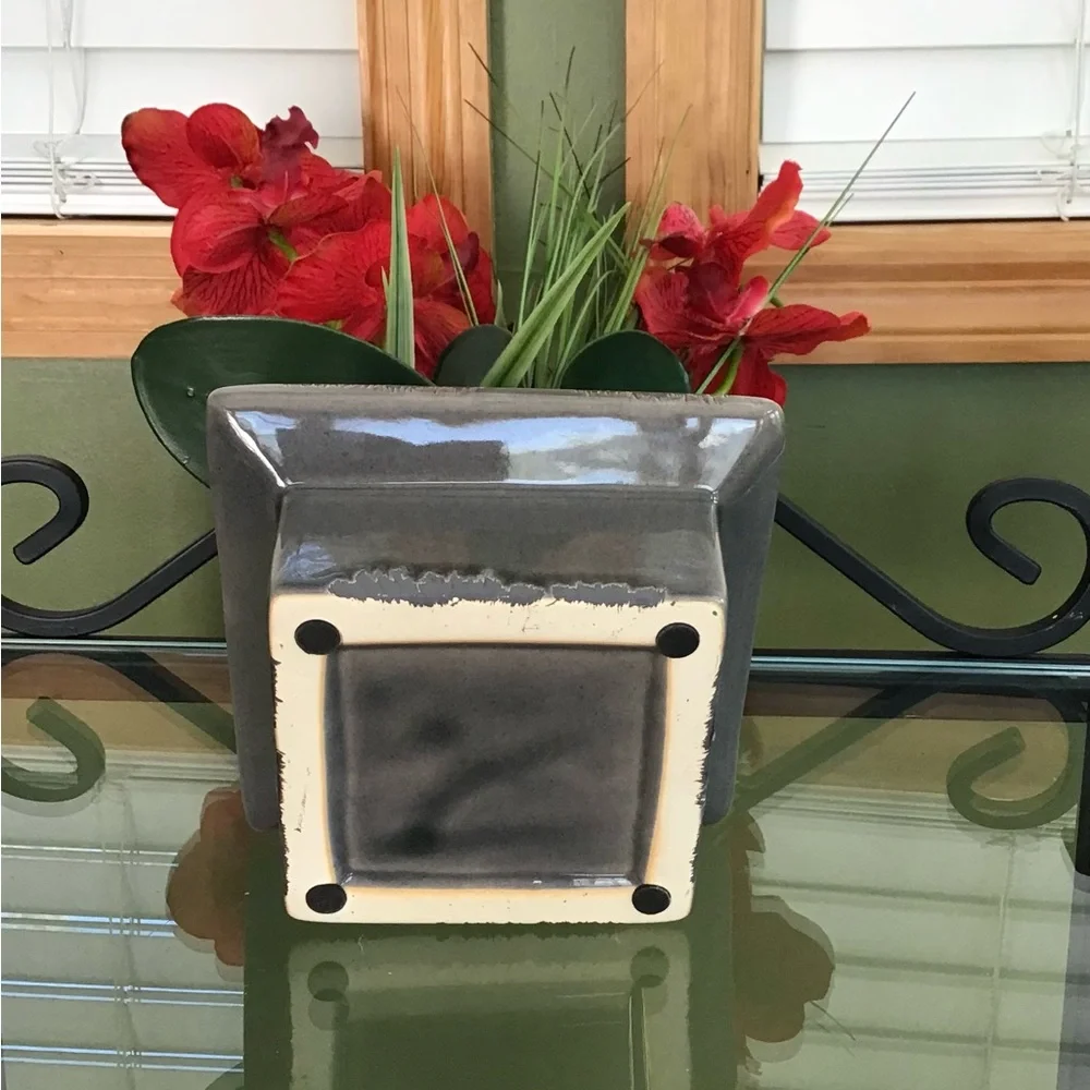 Red Artificial Orchid Arrangement in Gray Planter -